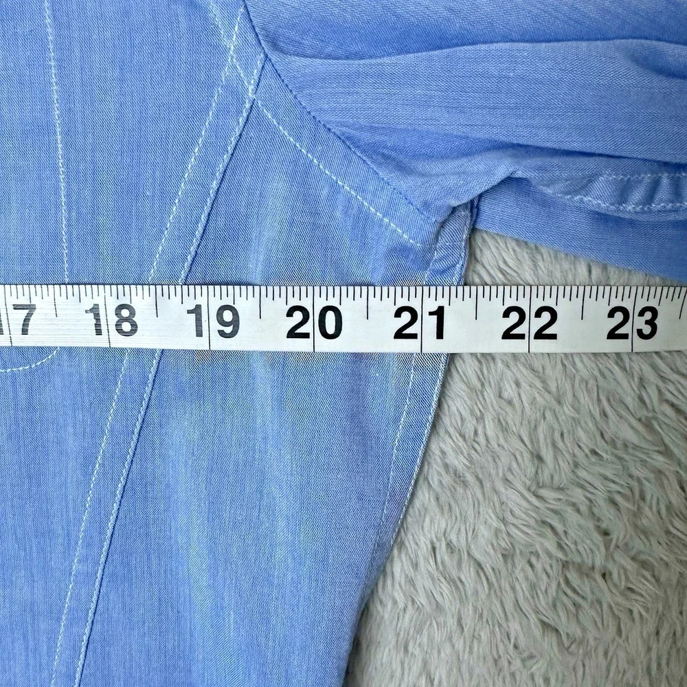 John Varvatos Womens Medium Blue Cotton Minimalist Chic Shirt Roll Tab Sleeves - Picture 7 of 13